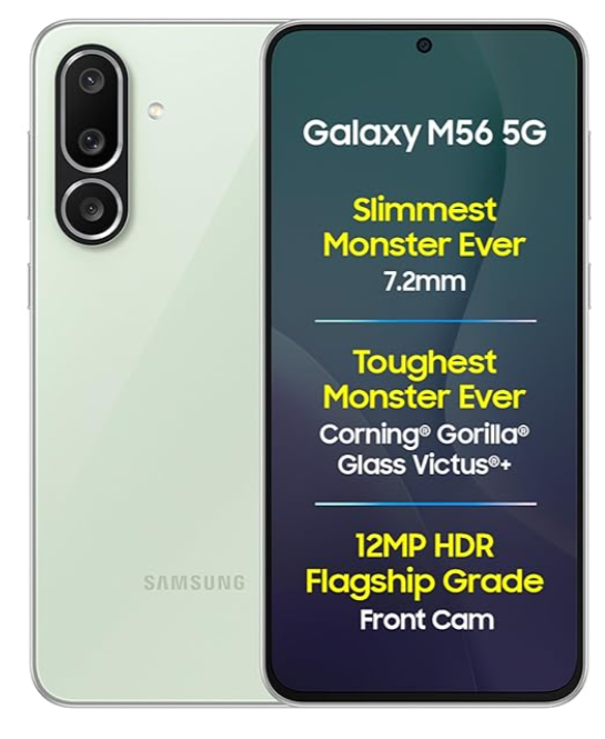 Samsung Galaxy M56 5G (Light Green, 8 GB RAM, 128 GB Storage) | Slimmest Phone in the Segment | Gorilla Glass Victus+ | 10 Bit HDR Video | Enhanced Nightography | 4nm Processor | Vapor Cooling Chamber
