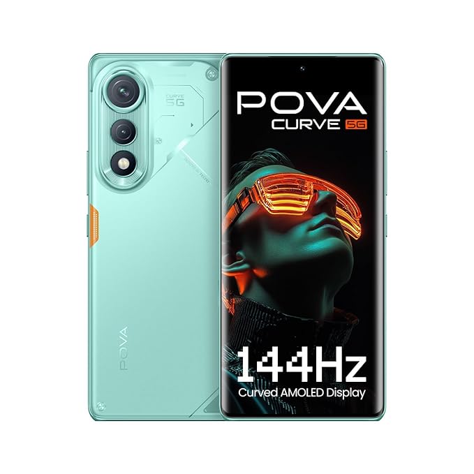 TECNO POVA Curve 5G (Neon Cyan, 8GB+128GB) | 144Hz Curve AMOLED | Slimmest 7.45mm Curve with 5500mAh Battery | Segment's 1st AI with Indian Languages |Best AI Call Assistant | 64MP IMX682 Rear Camera