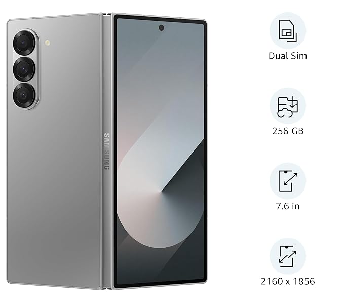 Samsung Galaxy Z Fold6 5G Smartphone with Galaxy AI (Silver Shadow, 12GB RAM, 256GB Storage), 50MP High-Resolution Camera, Snapdragon 8 Gen 3, Google Gemini